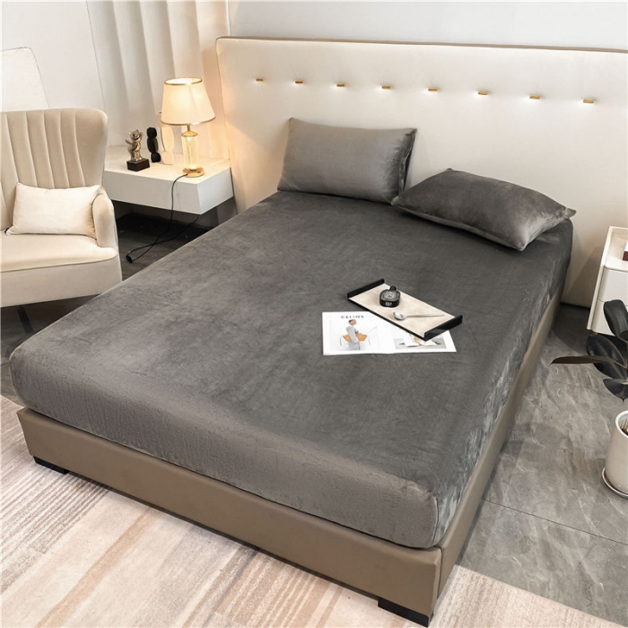 91家纺网 家纺一手货源 找家纺 古吉梦 2022年新款牛奶绒纯色床笠三件套 牛奶绒床笠-高级灰