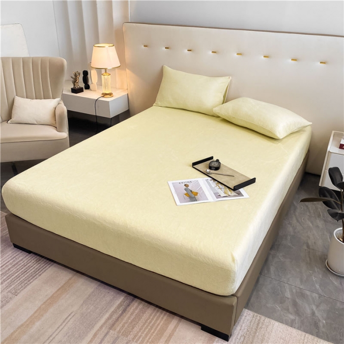 91家纺网 家纺一手货源 找家纺 古吉梦 2022年新款牛奶绒纯色床笠三件套 牛奶绒床笠-奶白