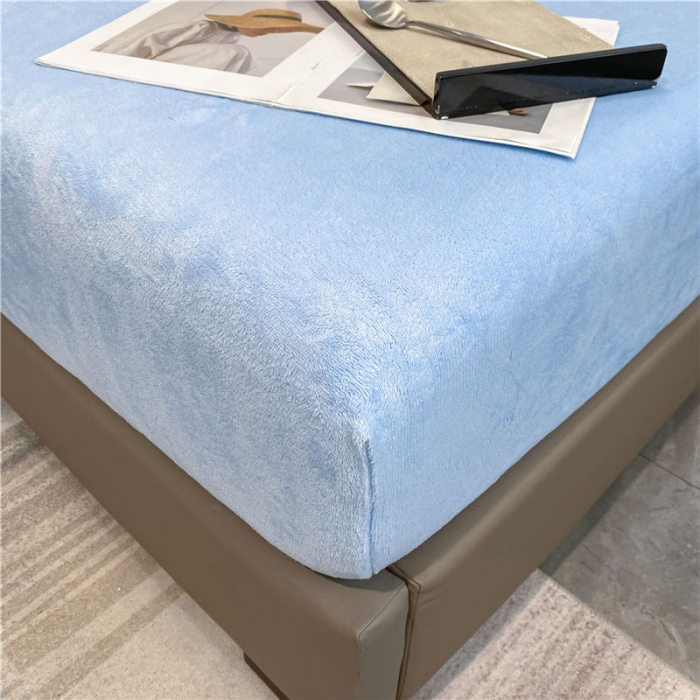 91家纺网 家纺一手货源 找家纺 古吉梦 2022年新款牛奶绒纯色床笠三件套 牛奶绒床笠-天空兰