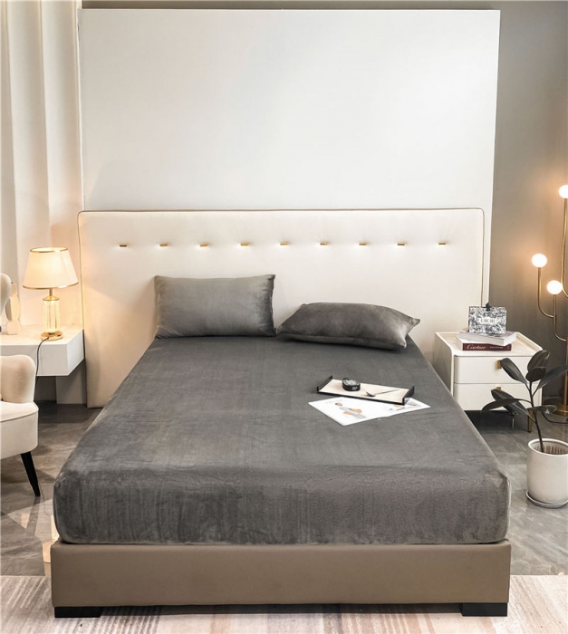 91家纺网 家纺一手货源 找家纺 古吉梦 2022年新款牛奶绒纯色床笠三件套 牛奶绒床笠-高级灰