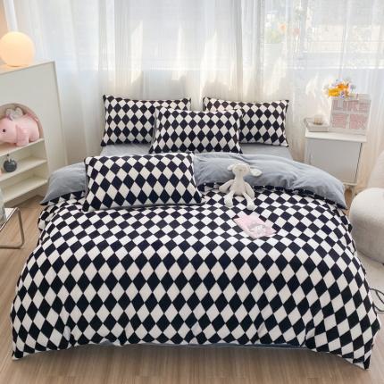 91家纺网 家纺一手货源 找家纺 （总）西引力 2023新款加厚印花牛奶绒四件套法莱绒单被套直播