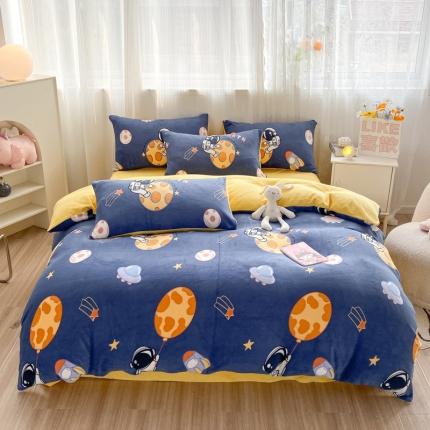 91家纺网 家纺一手货源 找家纺 （总）西引力 2023新款加厚印花牛奶绒四件套法莱绒单被套直播