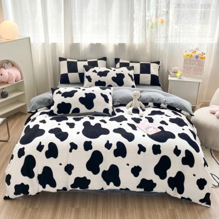 91家纺网 家纺一手货源 找家纺 （总）西引力 2023新款加厚印花牛奶绒四件套法莱绒单被套直播