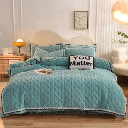 绒兔兔 2022新款秋冬舒棉绒韩版床裙床单四件套 复古绿