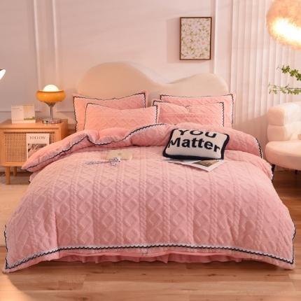 绒兔兔 2022新款秋冬舒棉绒韩版床裙床单四件套 玫瑰粉
