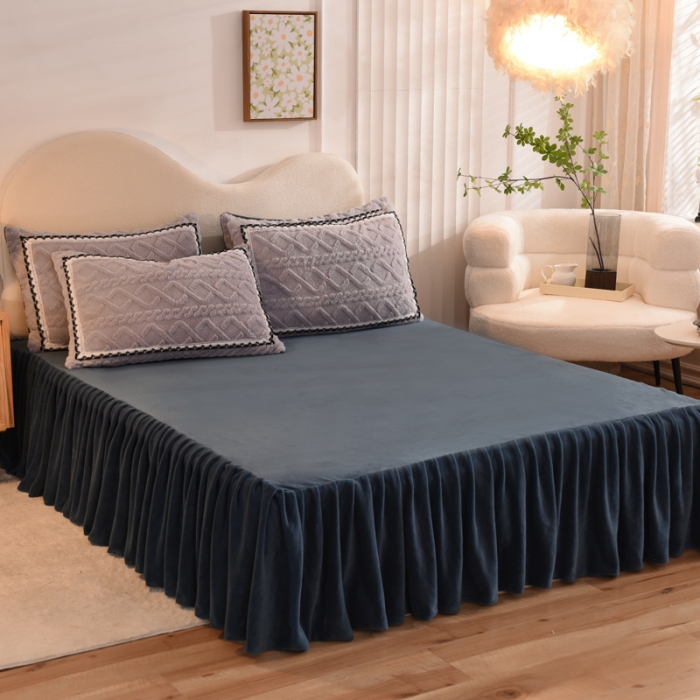 91家纺网 家纺一手货源 找家纺 绒兔兔 2022新款秋冬舒棉绒韩版床裙床单四件套 香芋紫