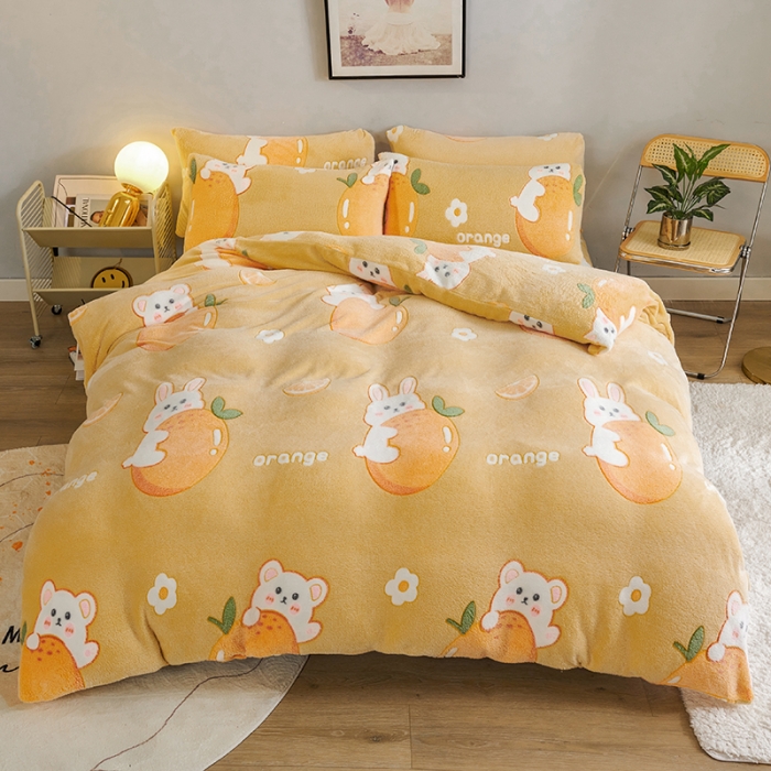 91家纺网 家纺一手货源 找家纺 被多多 2022新款雪花绒印花被套 萌萌兔