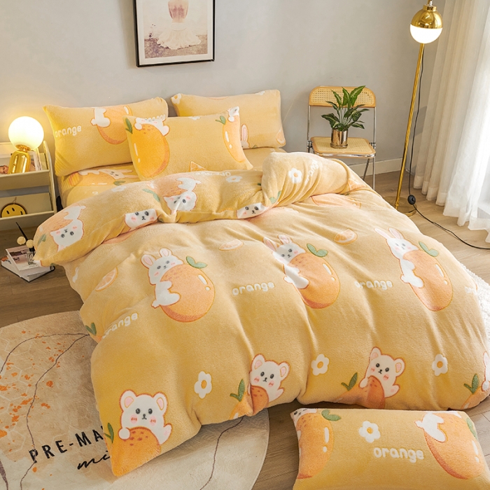 91家纺网 家纺一手货源 找家纺 被多多 2022新款雪花绒印花被套 萌萌兔