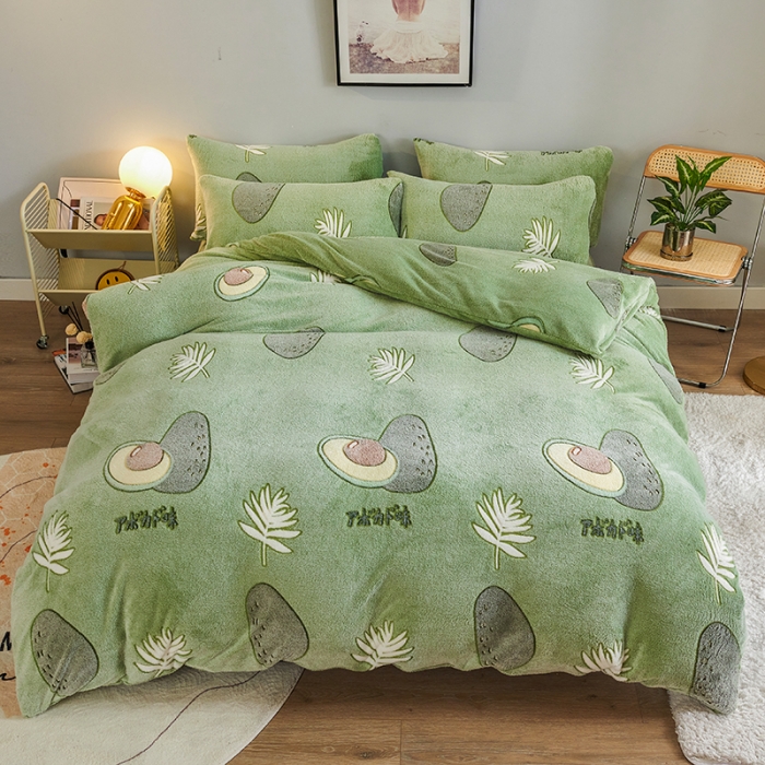91家纺网 家纺一手货源 找家纺 被多多 2022新款雪花绒印花被套 牛油果