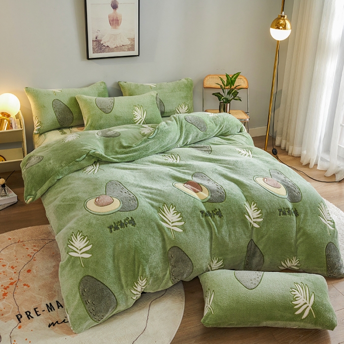 91家纺网 家纺一手货源 找家纺 被多多 2022新款雪花绒印花被套 牛油果