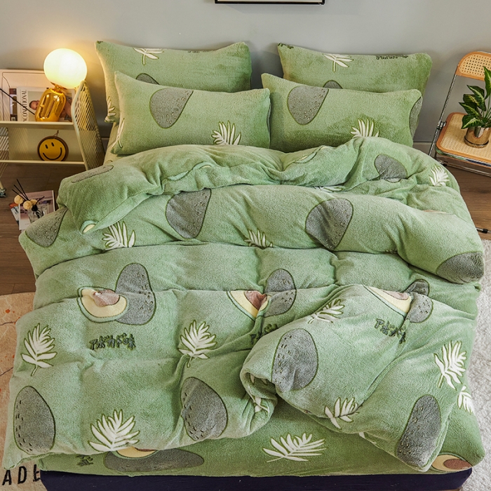 91家纺网 家纺一手货源 找家纺 被多多 2022新款雪花绒印花被套 牛油果