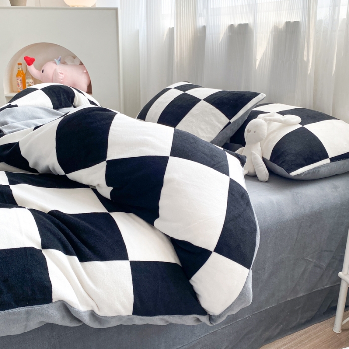 91家纺网 家纺一手货源 找家纺 西引力 2022新加厚印花小清新牛奶绒四件套法莱绒单被套直播 黑糖方砖