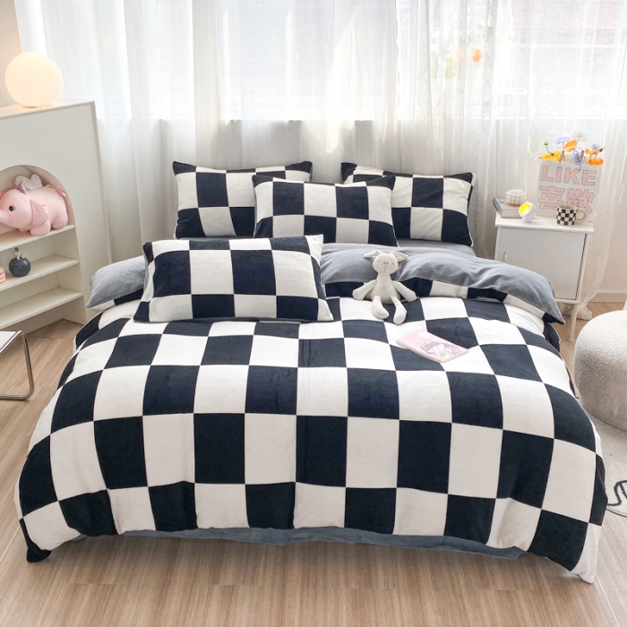 91家纺网 家纺一手货源 找家纺 西引力 2022新加厚印花小清新牛奶绒四件套法莱绒单被套直播 黑糖方砖