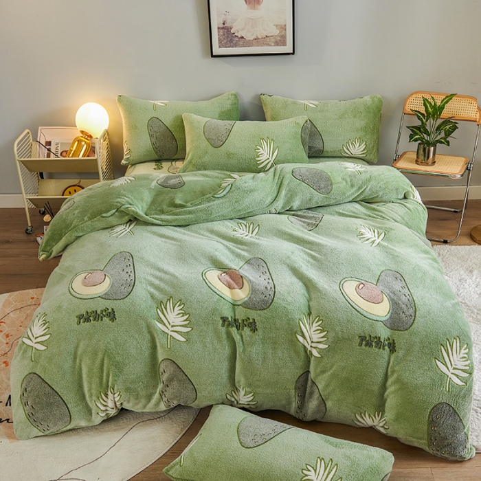 91家纺网 家纺一手货源 找家纺 被多多 2022新款雪花绒印花被套 牛油果