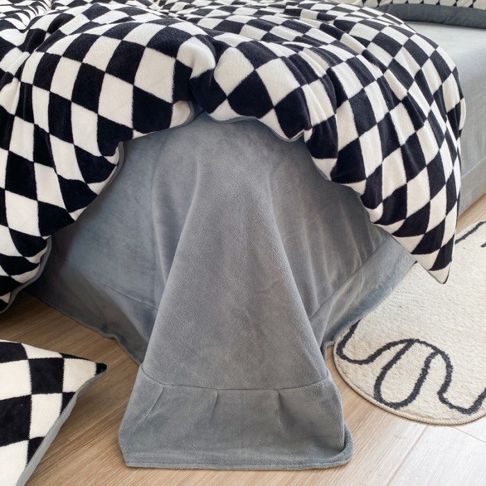 91家纺网 家纺一手货源 找家纺 西引力 2022新加厚印花小清新牛奶绒四件套法莱绒单被套直播 黑糖菱格