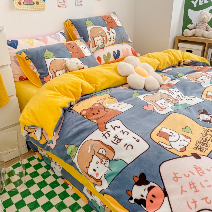 91家纺网 家纺一手货源 找家纺 西引力 2022小清新牛奶绒四件套法莱绒单被套直播 加油少年