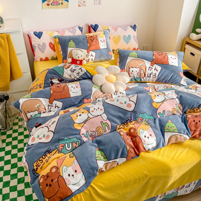 91家纺网 家纺一手货源 找家纺 西引力 2022小清新牛奶绒四件套法莱绒单被套直播 加油少年