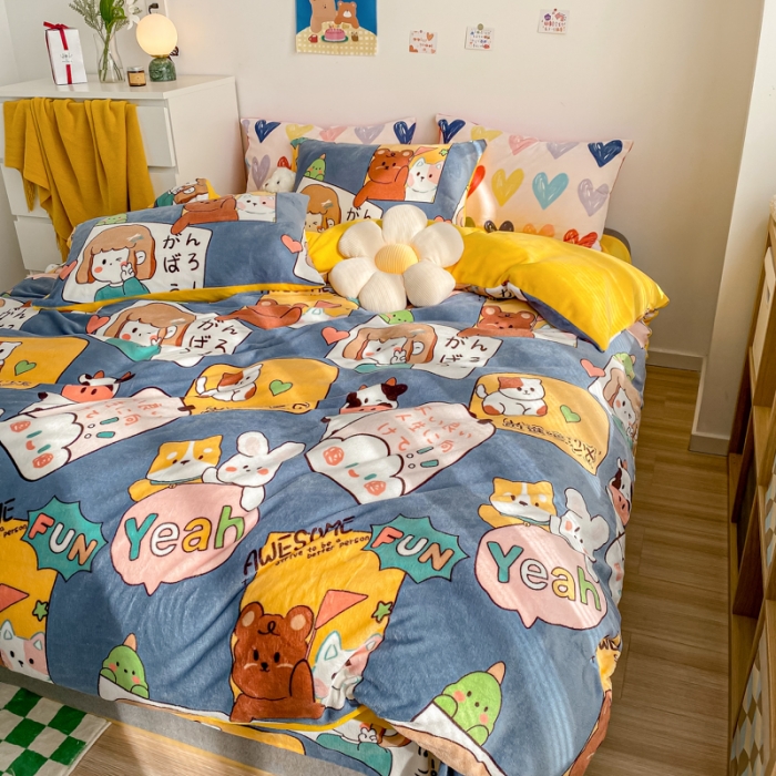 91家纺网 家纺一手货源 找家纺 西引力 2022小清新牛奶绒四件套法莱绒单被套直播 加油少年