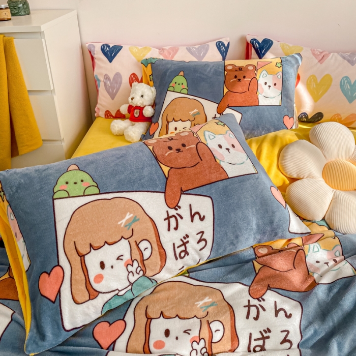 91家纺网 家纺一手货源 找家纺 西引力 2022小清新牛奶绒四件套法莱绒单被套直播 加油少年