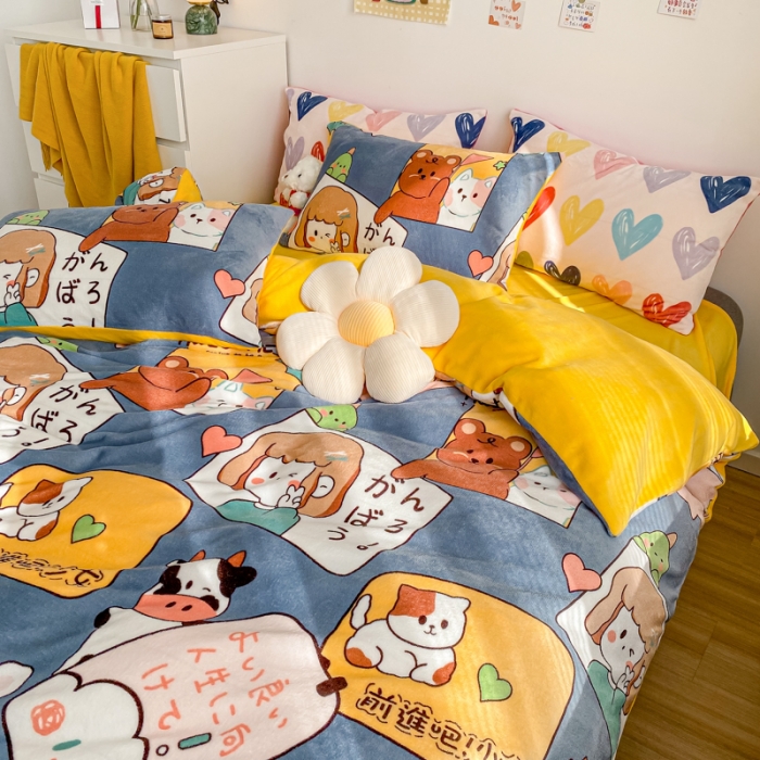 91家纺网 家纺一手货源 找家纺 西引力 2022小清新牛奶绒四件套法莱绒单被套直播 加油少年