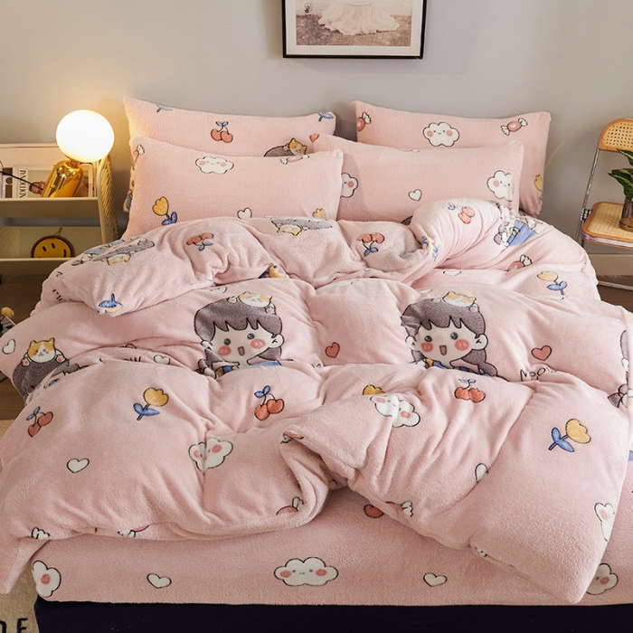 91家纺网 家纺一手货源 找家纺 被多多 2022新款雪花绒印花被套 樱桃女孩