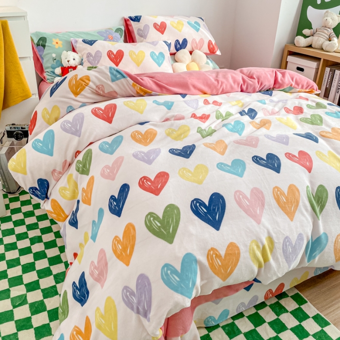 91家纺网 家纺一手货源 找家纺 西引力 2022新加厚印花小清新牛奶绒四件套法莱绒单被套直播 如果爱