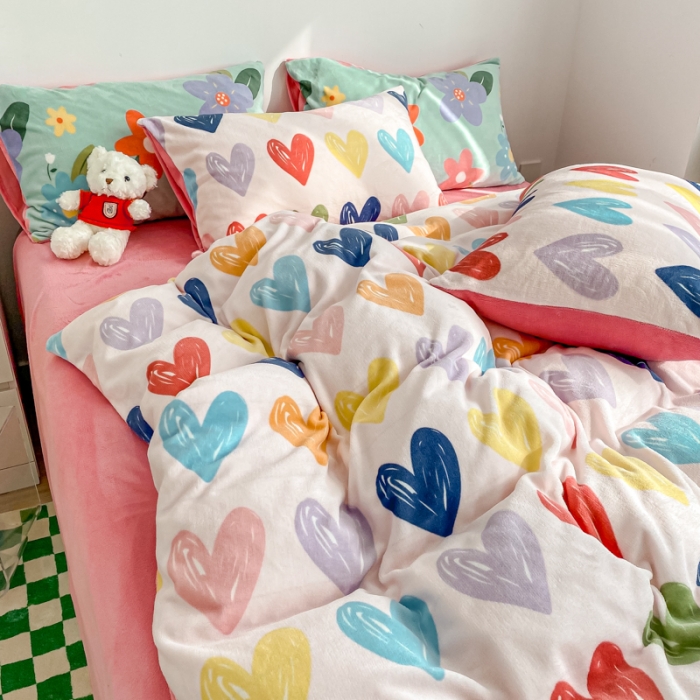 91家纺网 家纺一手货源 找家纺 西引力 2022新加厚印花小清新牛奶绒四件套法莱绒单被套直播 如果爱