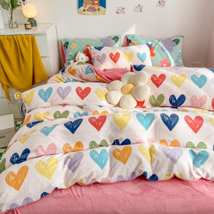 91家纺网 家纺一手货源 找家纺 西引力 2022新加厚印花小清新牛奶绒四件套法莱绒单被套直播 如果爱