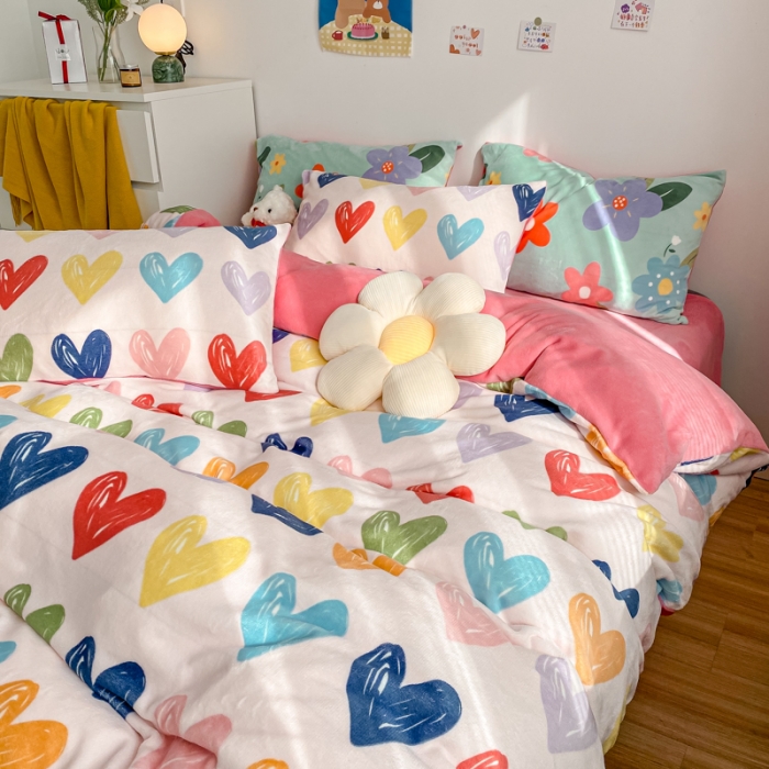 91家纺网 家纺一手货源 找家纺 西引力 2022新加厚印花小清新牛奶绒四件套法莱绒单被套直播 如果爱