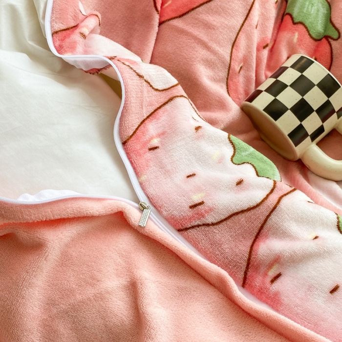 91家纺网 家纺一手货源 找家纺 西引力 2022新加厚印花小清新牛奶绒四件套法莱绒单被套直播 甜蜜蜜