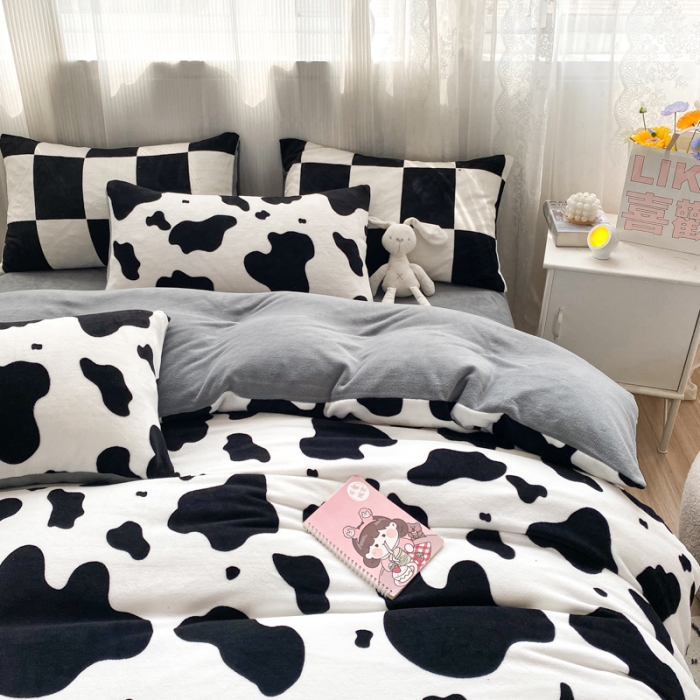 91家纺网 家纺一手货源 找家纺 西引力 2022新加厚印花小清新牛奶绒四件套法莱绒单被套直播 小奶块