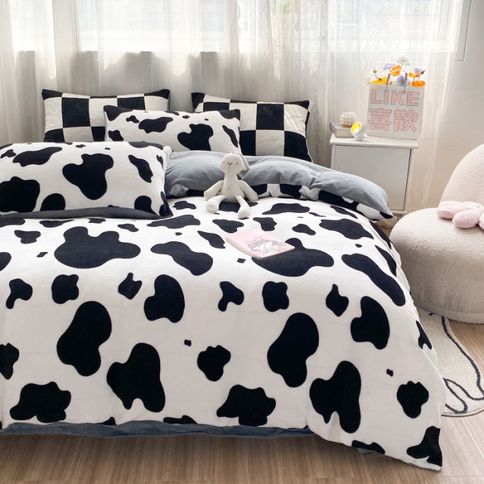 91家纺网 家纺一手货源 找家纺 西引力 2022新加厚印花小清新牛奶绒四件套法莱绒单被套直播 小奶块