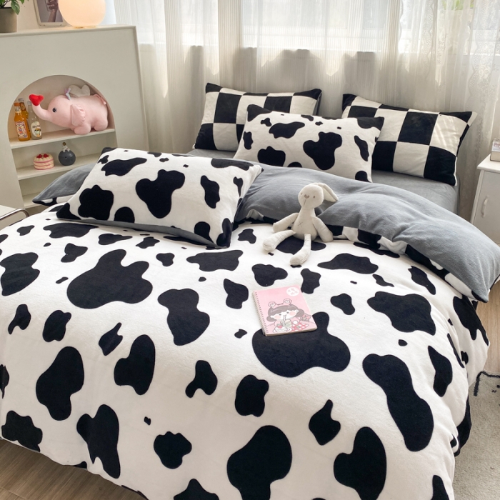 91家纺网 家纺一手货源 找家纺 西引力 2022新加厚印花小清新牛奶绒四件套法莱绒单被套直播 小奶块