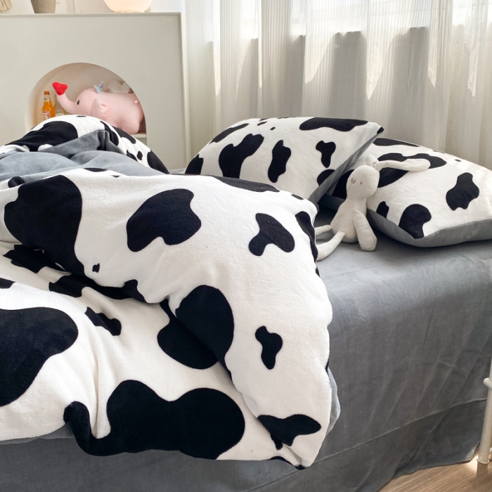 91家纺网 家纺一手货源 找家纺 西引力 2022新加厚印花小清新牛奶绒四件套法莱绒单被套直播 小奶块