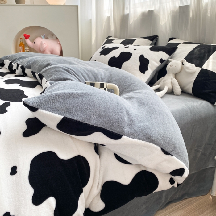 91家纺网 家纺一手货源 找家纺 西引力 2022新加厚印花小清新牛奶绒四件套法莱绒单被套直播 小奶块