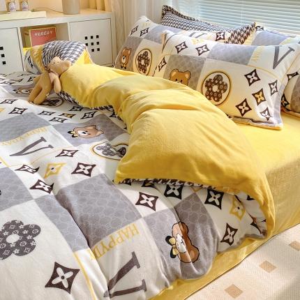 91家纺网 家纺一手货源 找家纺 （总）百寐 2021新款牛奶绒印花四件套