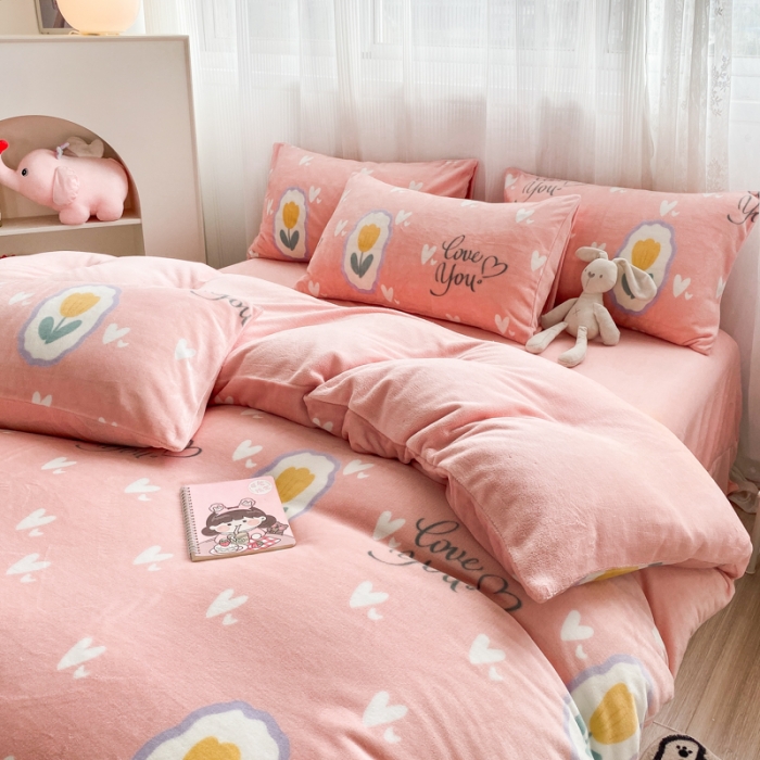 91家纺网 家纺一手货源 找家纺 西引力 2022新加厚印花小清新牛奶绒四件套法莱绒单被套直播 郁金香