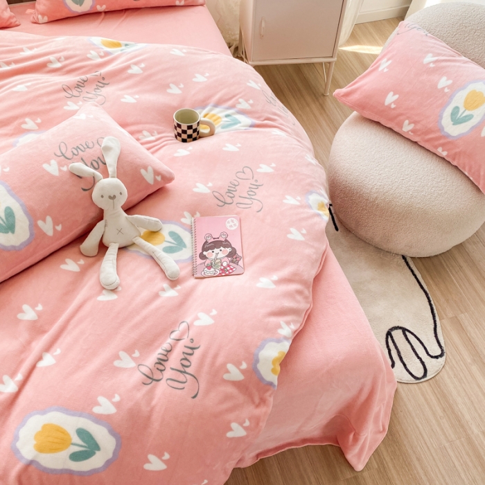 91家纺网 家纺一手货源 找家纺 西引力 2022新加厚印花小清新牛奶绒四件套法莱绒单被套直播 郁金香