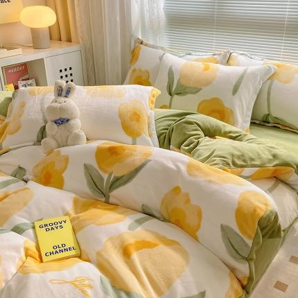 91家纺网 家纺一手货源 找家纺 （总）百寐 2021新款牛奶绒印花四件套