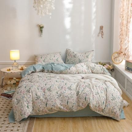 91家纺网 家纺一手货源 找家纺 沐棉 2022新款全棉13370印花四件套直播爆款 花季