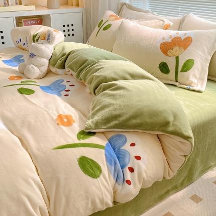 91家纺网 家纺一手货源 找家纺 （总）百寐 2021新款牛奶绒印花四件套