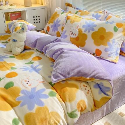 91家纺网 家纺一手货源 找家纺 （总）百寐 2021新款牛奶绒印花四件套