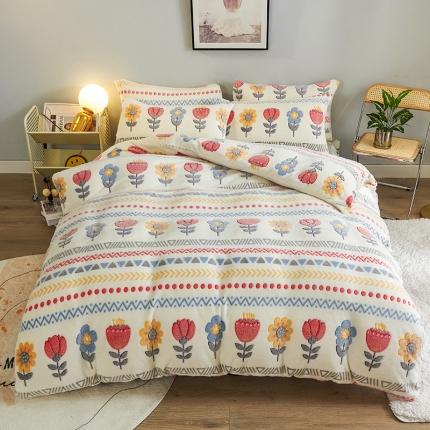 91家纺网 家纺一手货源 找家纺 被多多 2022新款雪花绒印花四件套 波西米亚