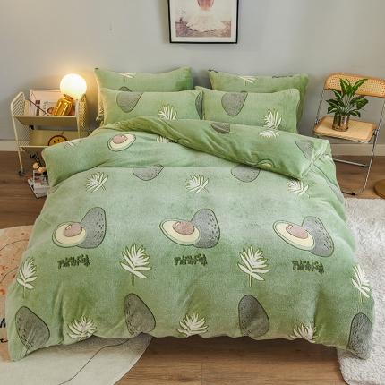 91家纺网 家纺一手货源 找家纺 被多多 2022新款雪花绒印花四件套 牛油果