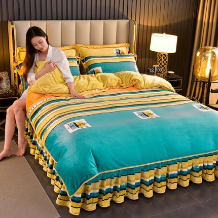 韩秀2024新款金貂牛奶法莱绒床裙款四件套加厚保暖8.5斤 青春舞动