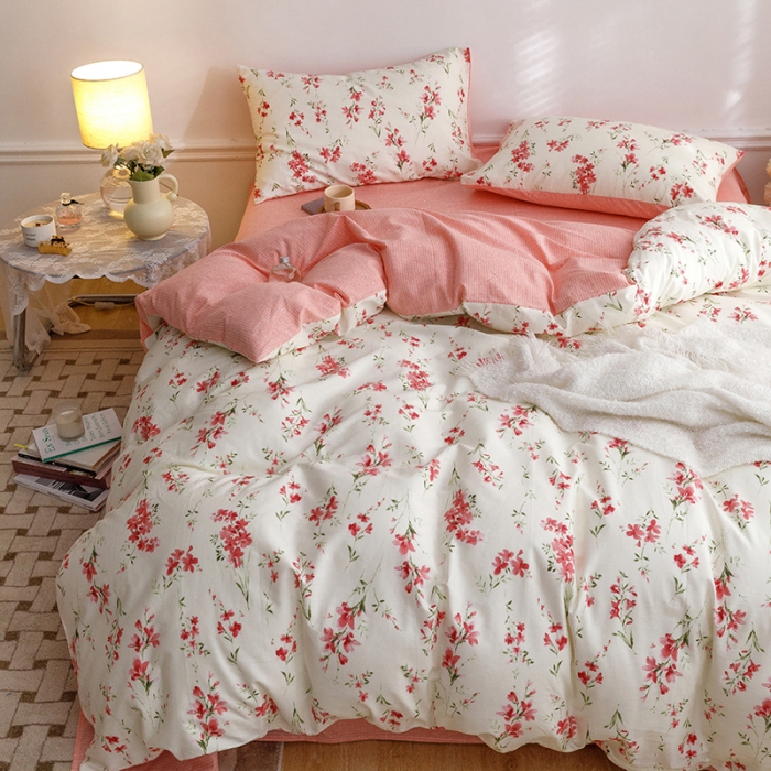 91家纺网 家纺一手货源 找家纺 沐棉 2022新款全棉13370印花四件套直播爆款 高雅