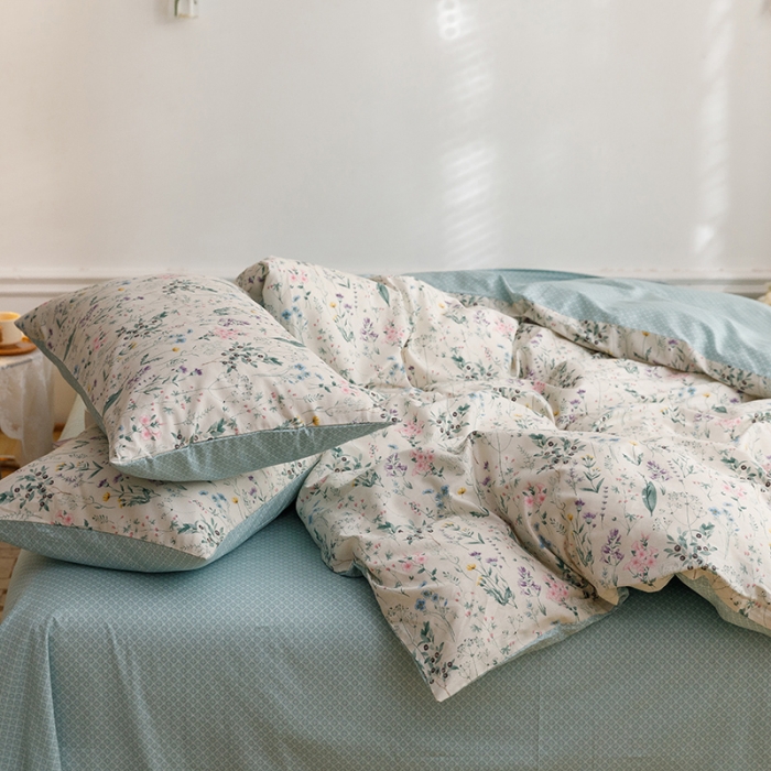 91家纺网 家纺一手货源 找家纺 沐棉 2022新款全棉13370印花四件套直播爆款 花季