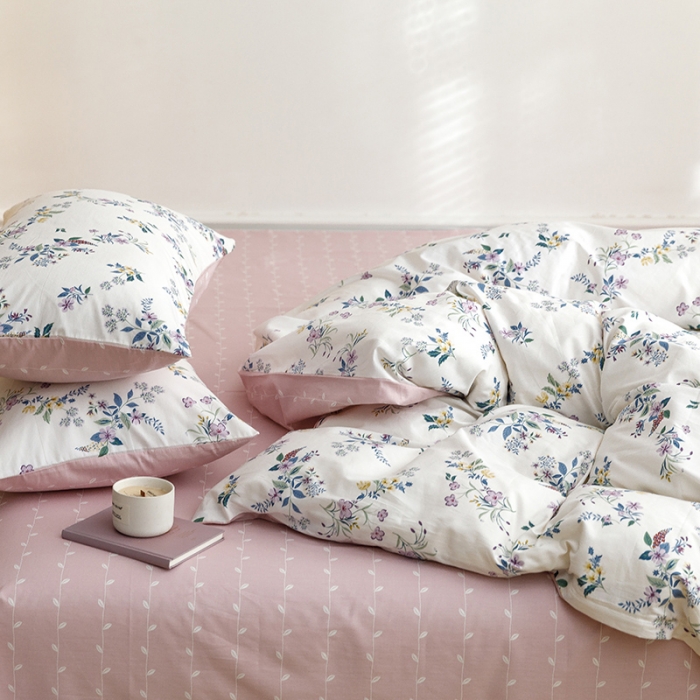 91家纺网 家纺一手货源 找家纺 沐棉 2022新款全棉13370印花四件套直播爆款 花语妙恋