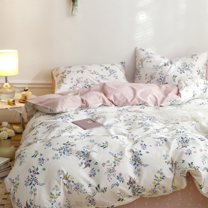 91家纺网 家纺一手货源 找家纺 沐棉 2022新款全棉13370印花四件套直播爆款 花语妙恋