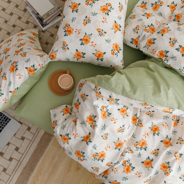 91家纺网 家纺一手货源 找家纺 沐棉 2022新款全棉13370印花四件套直播爆款 桔恋